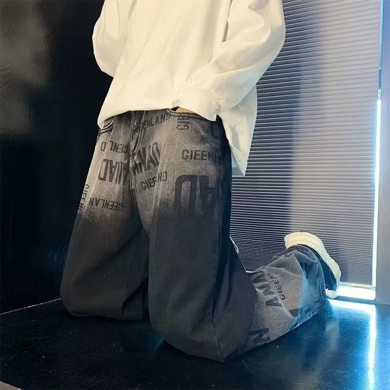 Градиентные джинсы мужские прямые трусики, свободный дизайн, чувство нишевые штаны хип-хоп высокие улицы