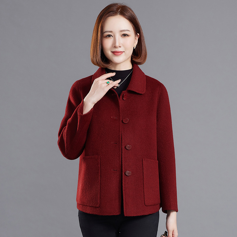 Double-Sided Nylon 100 Wool Outwear for Mothers, Stylish and High-End, Loose Full Wool Woolen Quality Warm Jacket