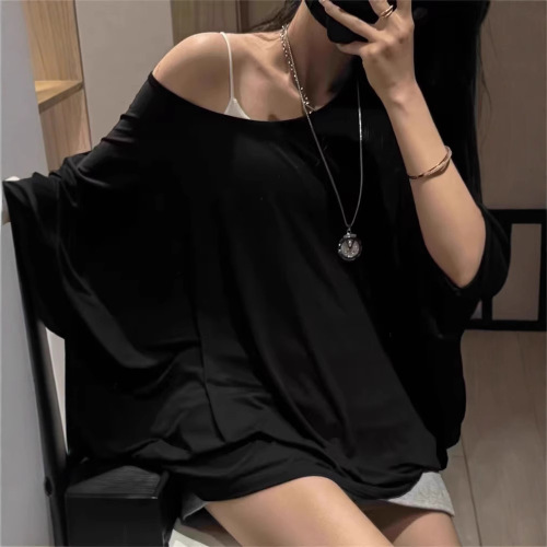 Korean-style thin batwing sleeve sun cover-up top for women, summer high-end new design T-shirt, pure desire and relaxed sense of style clothing top, trendy