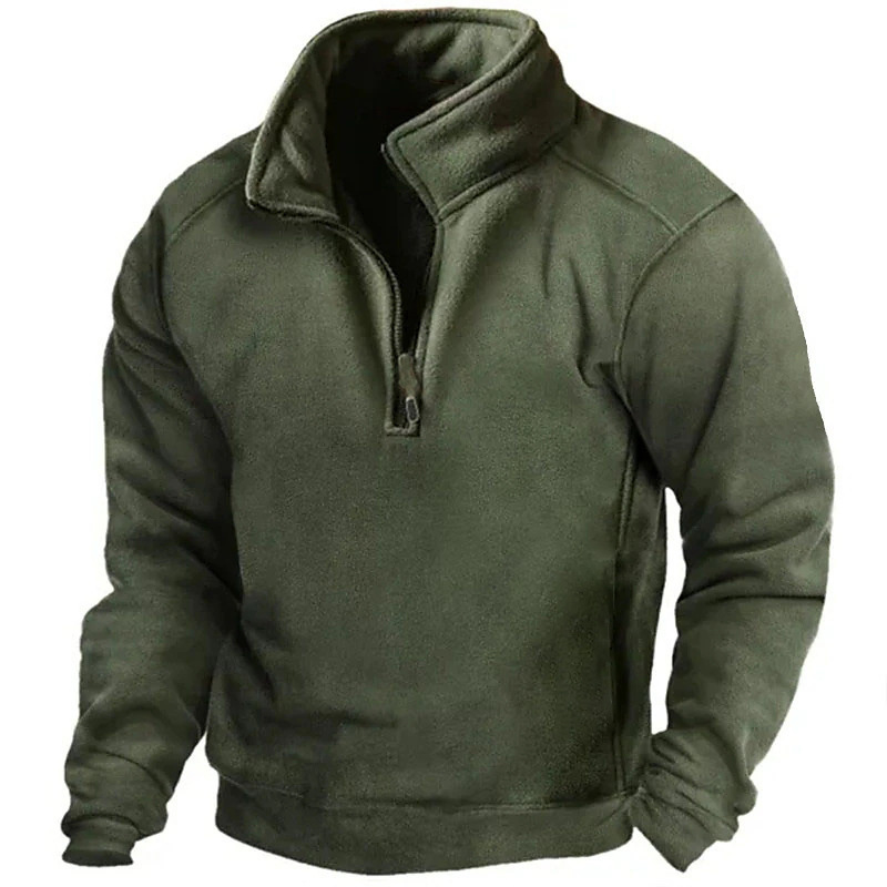 Foreign trade men's V-neck buckle sweater fleece warm tactical sweater pullover training men's long sleeve cross-border men's clothing