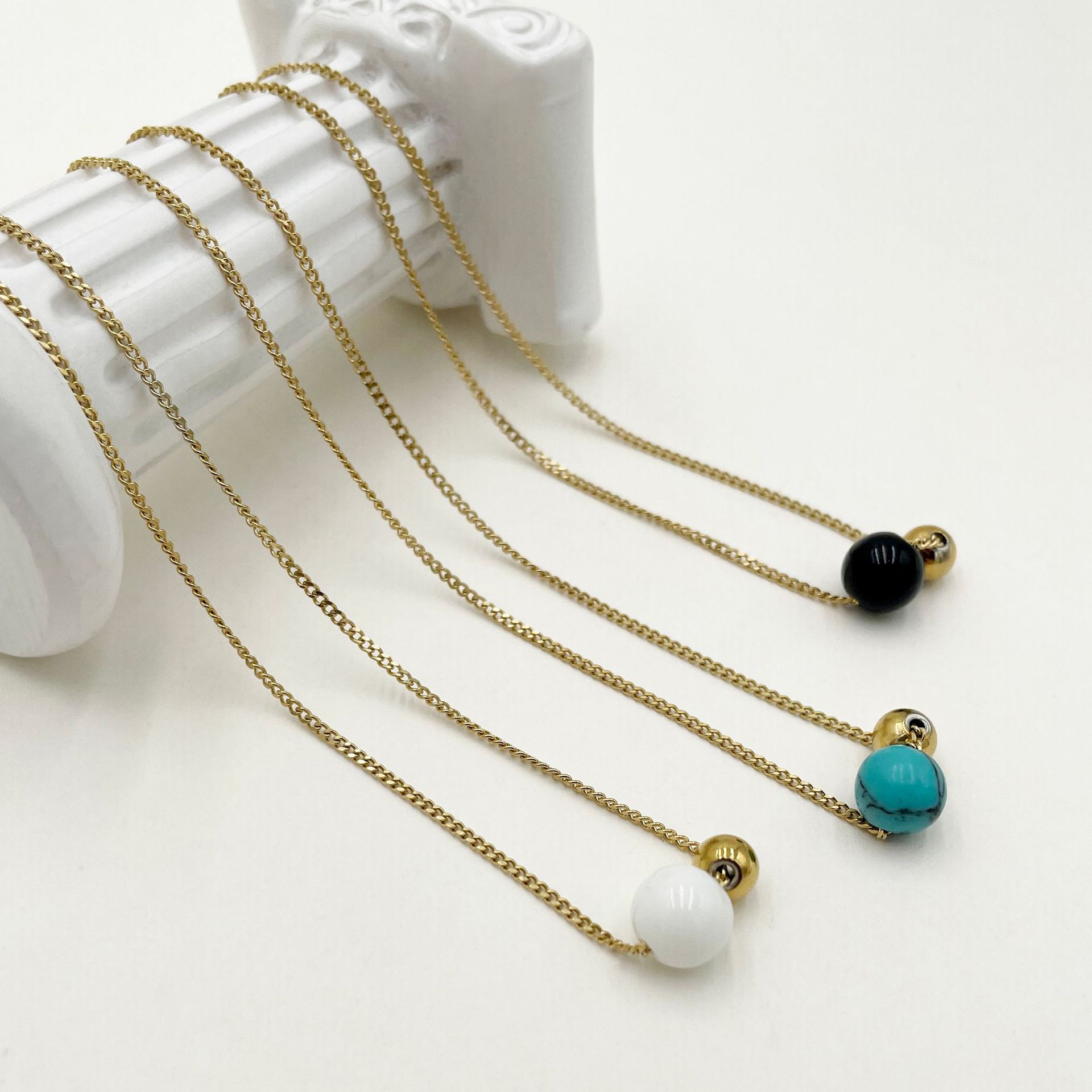 Fashion Geometric Stainless Steel Inlay Natural Stone Necklace 1 Piece