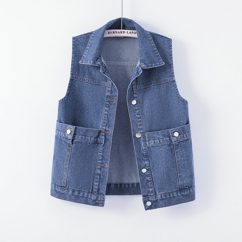 Color-blocked denim vest for women, new 2026 style, slimming, Korean fashion, versatile and stylish.