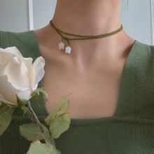 多种戴法天然白玉铃兰花橄榄绿水晶缠绕式佩戴汉服国风项链锁骨链