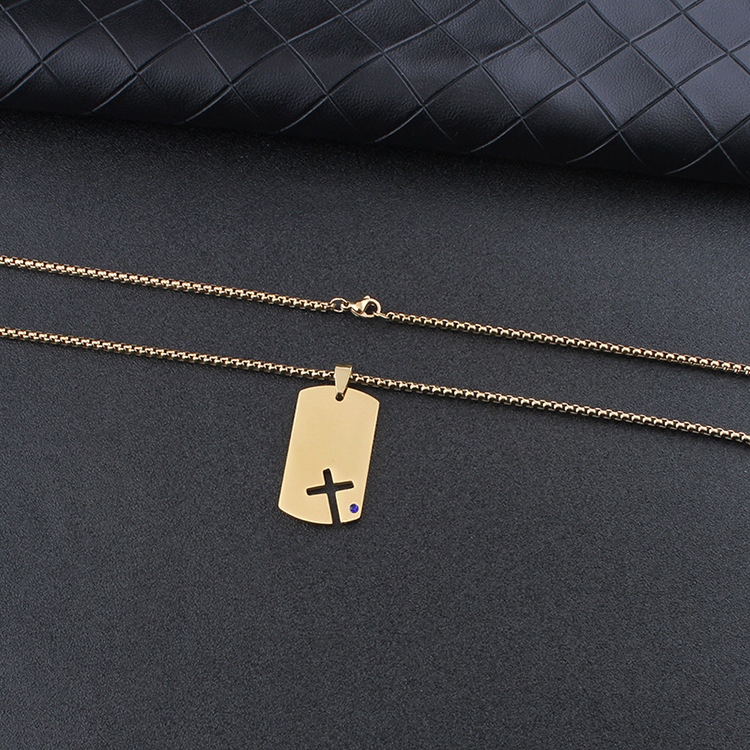 Unisex Gender Simple Style Cross 201 Stainless Steel Plating Hollow Out Inlay Zircon Unisex Pendant Necklace Men Pendant Necklaces