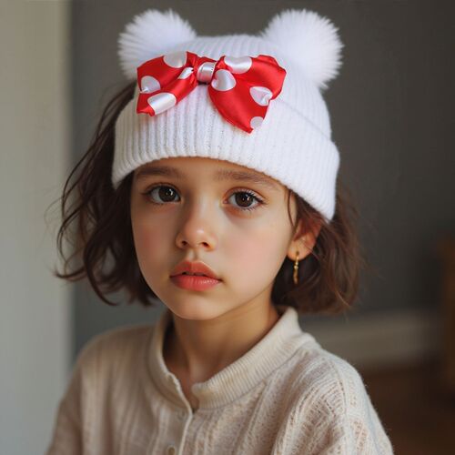 Age Double Knitted Hat 1 Warm and Cute Sweet Butterfly Knot Autumn Winter Children Knitted Hat New Knitting Balls Rice