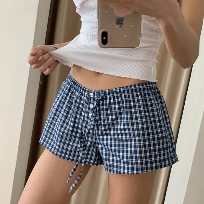 Contrast Color Stripesd Button Drawstring Low-Waist Shorts for Women Summer 2025 Versatile Elastic Waist Loose Casual Bottoming Home Pants Contrast Color Stripesd Button Drawstring Low-Waist Shorts for Women Summer 2025 Versatile Elastic Waist Loose Casual Bottoming Home Pants