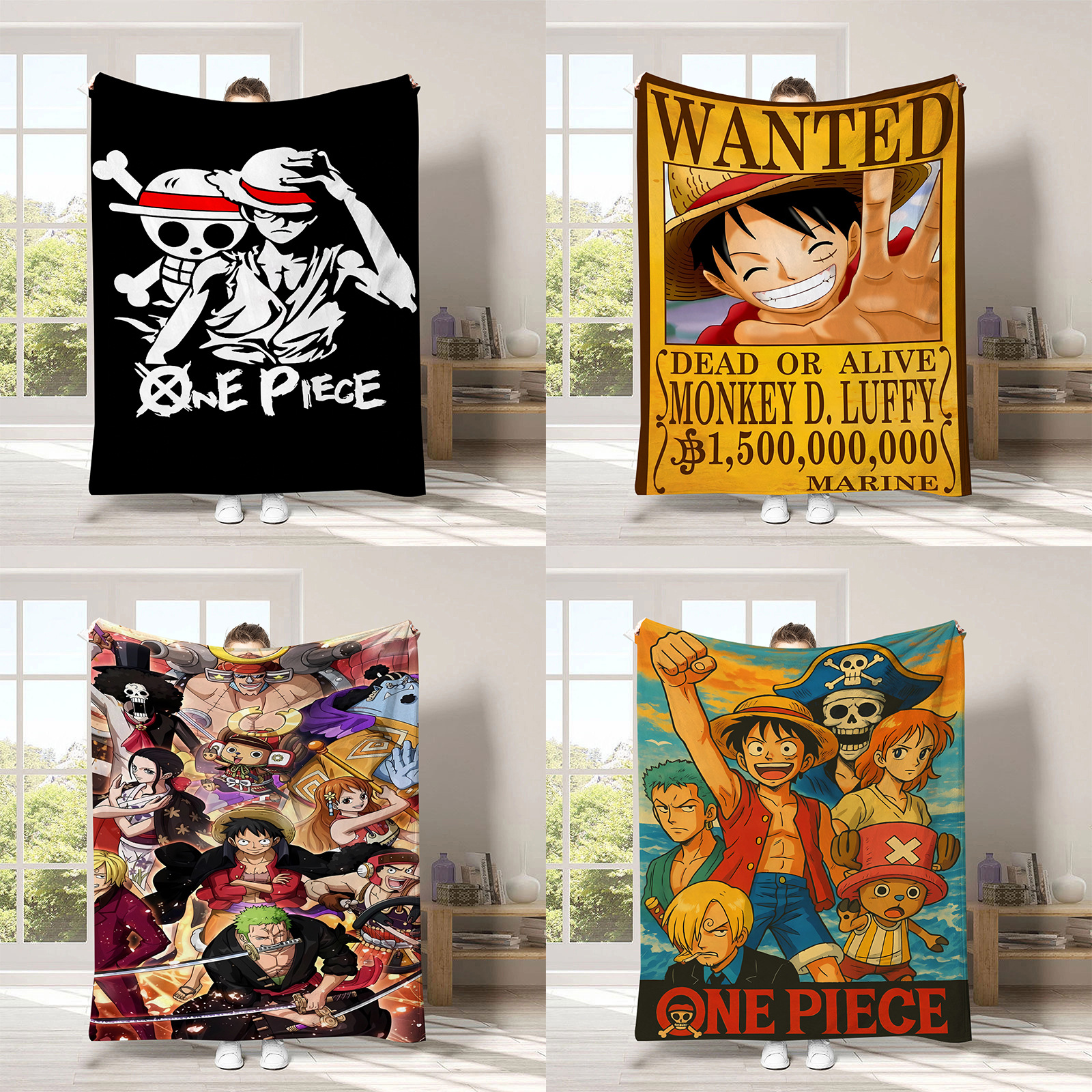 跨境专供亚马逊卡通印花海贼王毛毯日本动漫数码印法兰绒毛毯绒毯