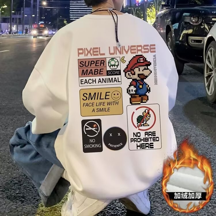 Teenager Cartoon Crewneck Sweater Boys Spring and Autumn Men's Clothes Coat Autumn and Winter New Loose Pullover Base Shirt