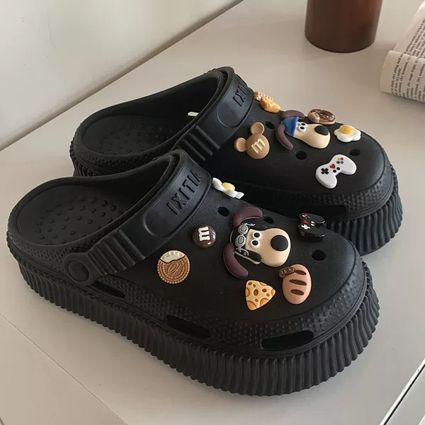 Thick bottom black-head dog DIY shoes flower