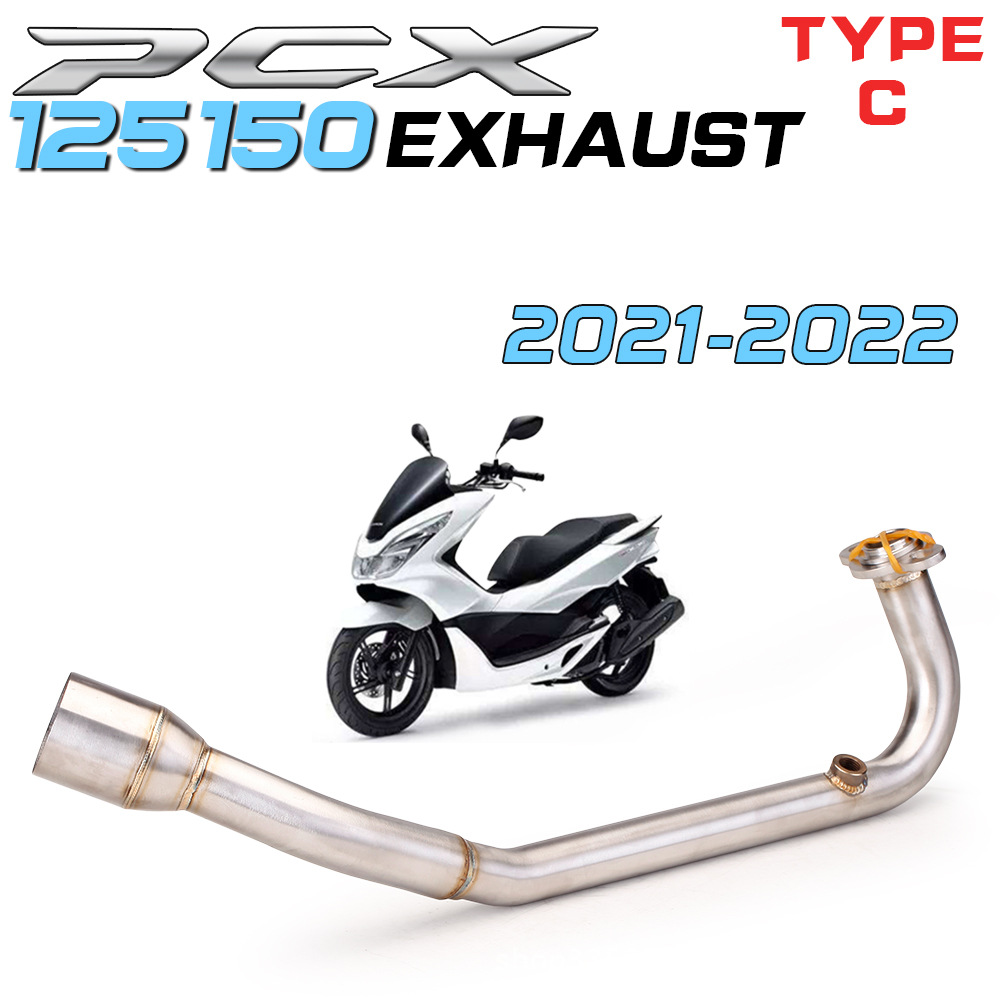 Suitable for Motorcycle Pedals Pcx125 150, Modified Stainless Steel Front Section Straight Carbon Fiber Exhaust Pipe 17-21