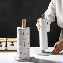 大理石纹陶瓷厨房立式纸巾架懒人抹布实木支架卷纸家用置物架