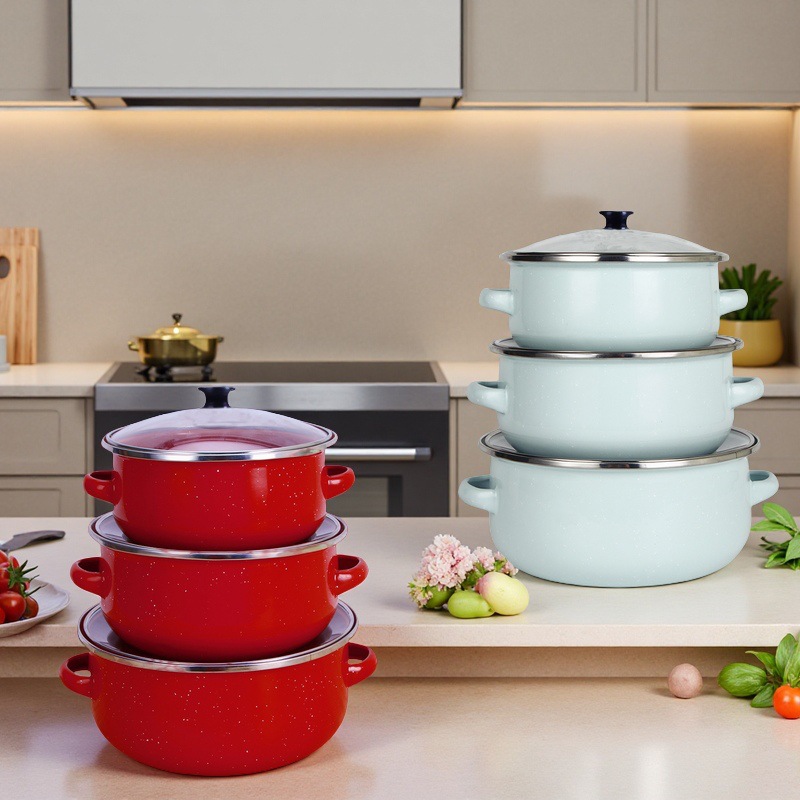 汤锅糖果色搪瓷汤锅16cm18cm20cm炖锅汤锅小火锅三件套搪瓷锅