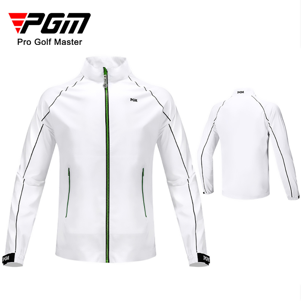 Áo khoác golf nam dài tay cổ đứng chống gió chống mưa — YF386 nam dài tay kéo khóa áo khoác màu trắng