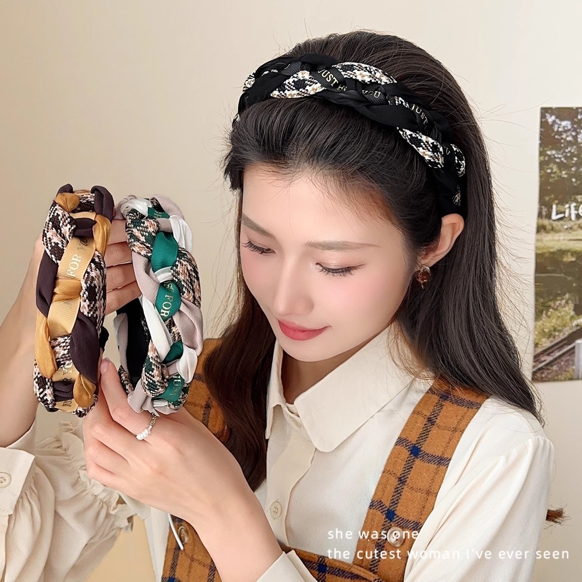 Otoño y invierno retro curry cráneo alto correa de cabello para mujeres 2025 nueva moda extranjera borde ancho de presión correa de cabello toque