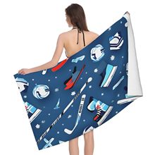 冰球印花超细纤维吸水沙滩巾瑜伽健身运动旅行露营男孩女孩儿童巾