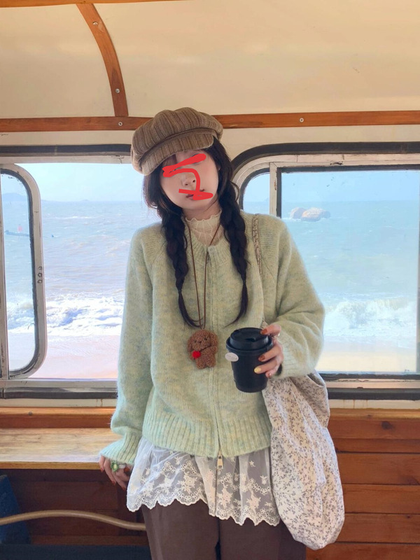 绿色毛衣外套女款2025新款春秋韩系独特超好看慵懒风宽松针织开衫|undefined
