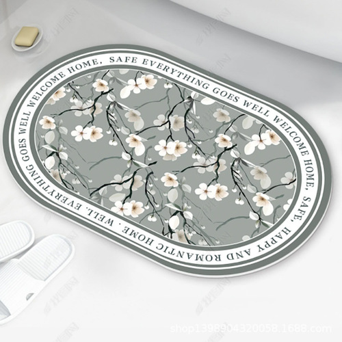 Pastoral style oval bathroom absorbent carpet bathroom bathroom entry door mat simple printed bathroom mat