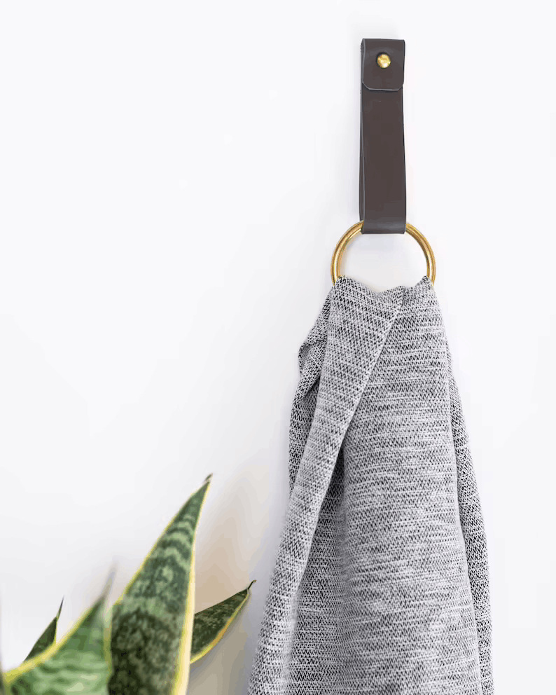 Percha de cuero simple toalla estante pared gancho hombro Correa toalla gancho baño decoración latón toalla anillo nórdico hogar