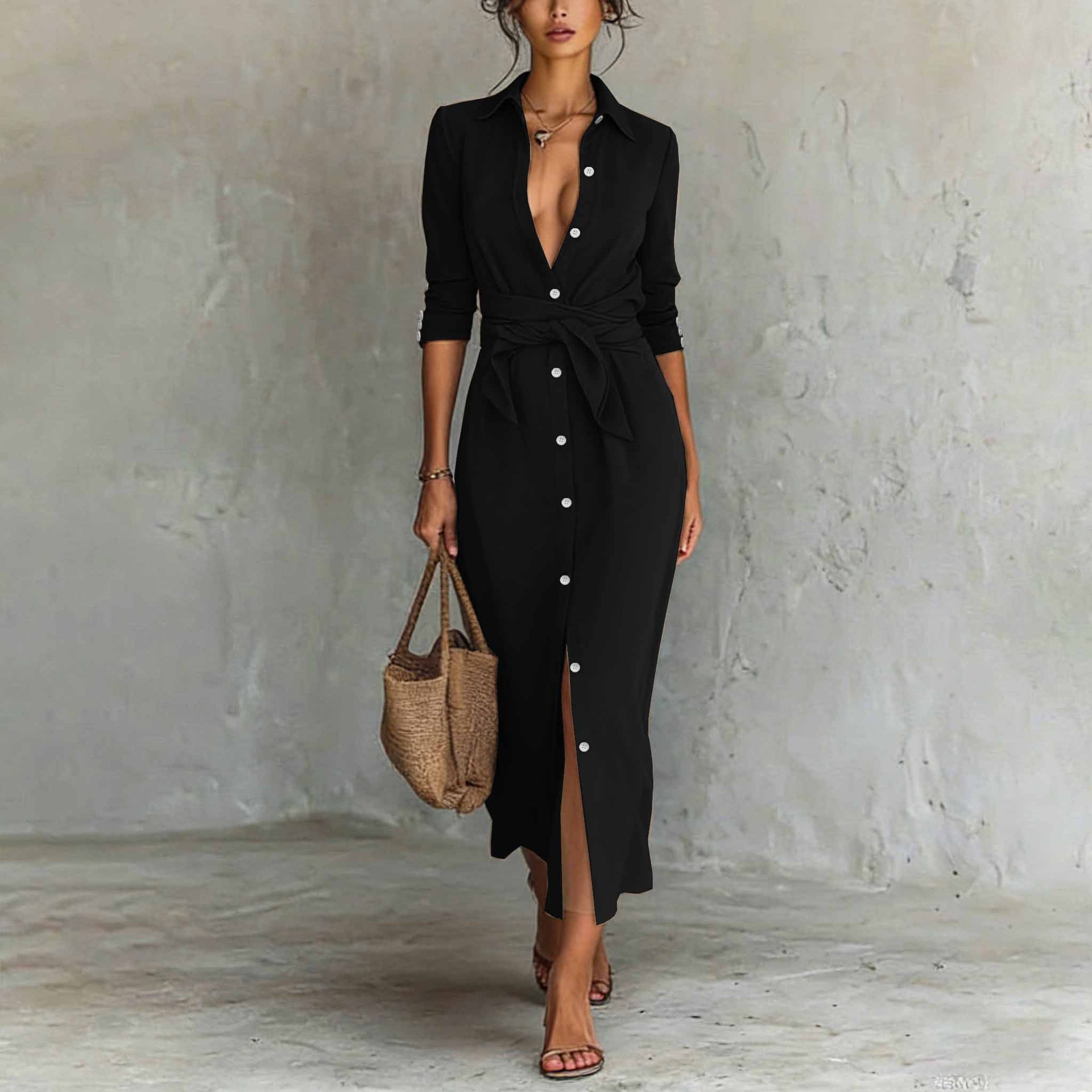 2026 European And American Cro-border Independent Tation Long-leeve Elegant Caual Tie-button Hirt_ecoleips.com