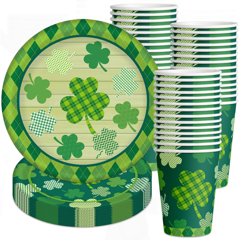 Cross-border New Irish Festival St. Patrick's Day Theme Party Decoration Clover Paper Cup Paper Tray suit