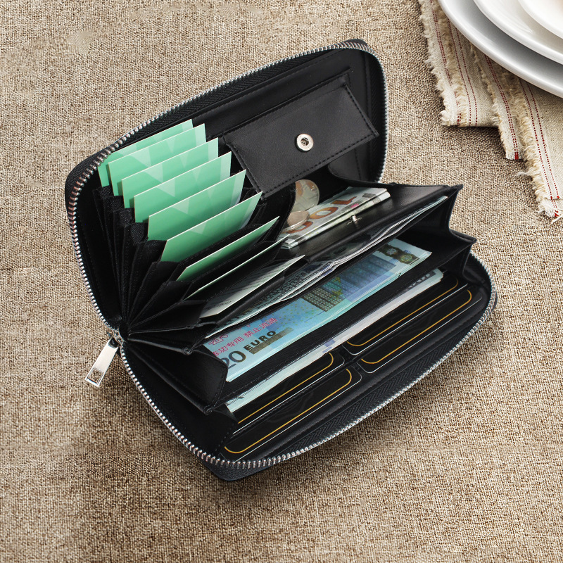 Comercio exterior Lotte estilo japonés bolso de tela larga bolso de cuero de negocios para hombres bolso de cremallera de órgano multifuncional portátil