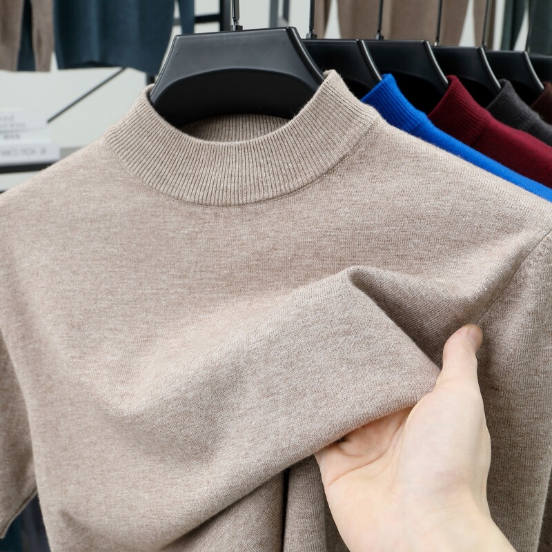 Spring and Autumn Men's Half-high Collar Wool Knitwear Men's Short-sleeved Slim-fit Fashionable All-match Backing Shirt Business Men's Wear