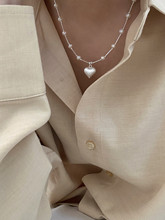 韩国代购高品质925银淡水珍珠哑光拉丝纹立体爱心吊坠项链