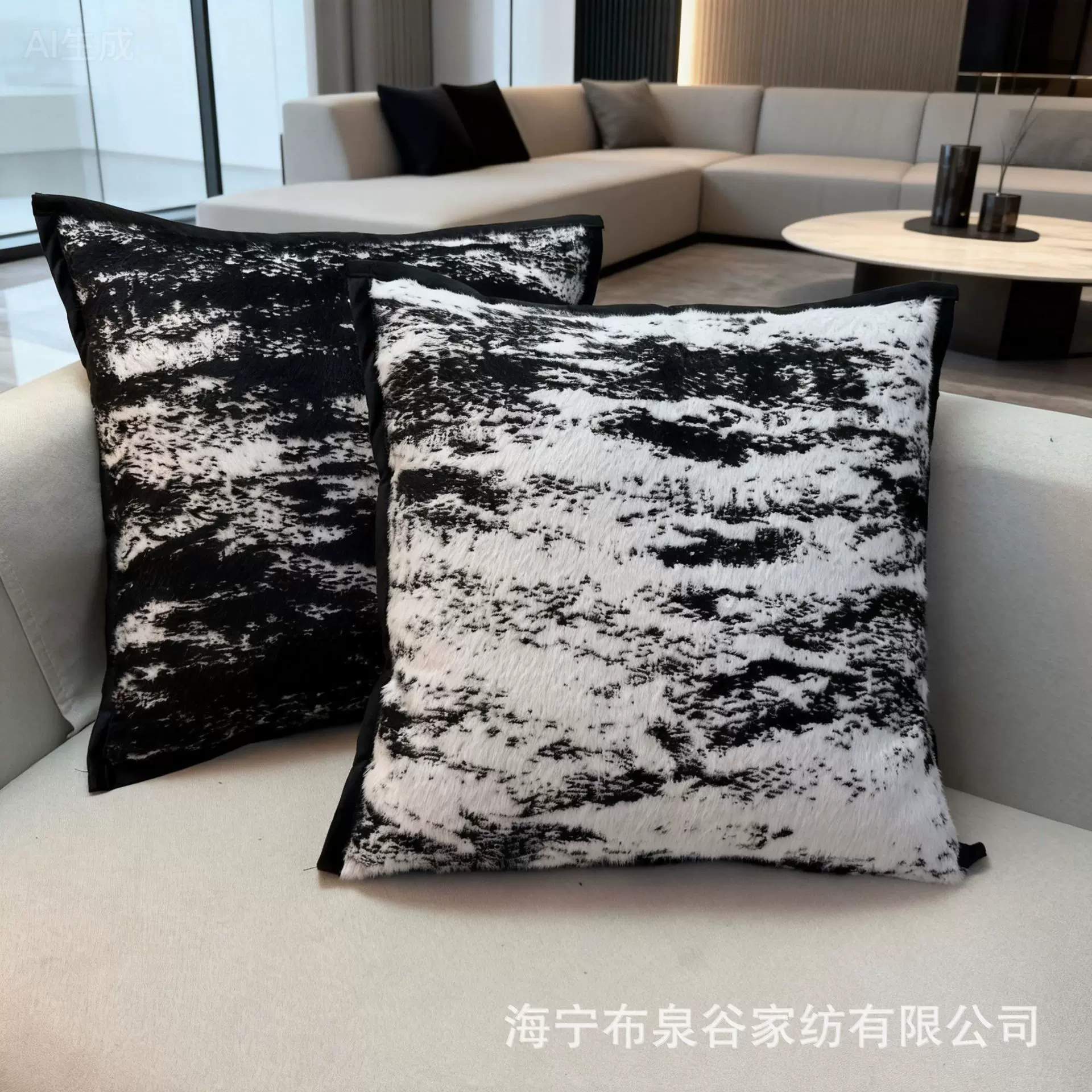 复古貂绒抱枕套黑白素色提花毛绒枕套民宿高端沙发靠垫批发跨境