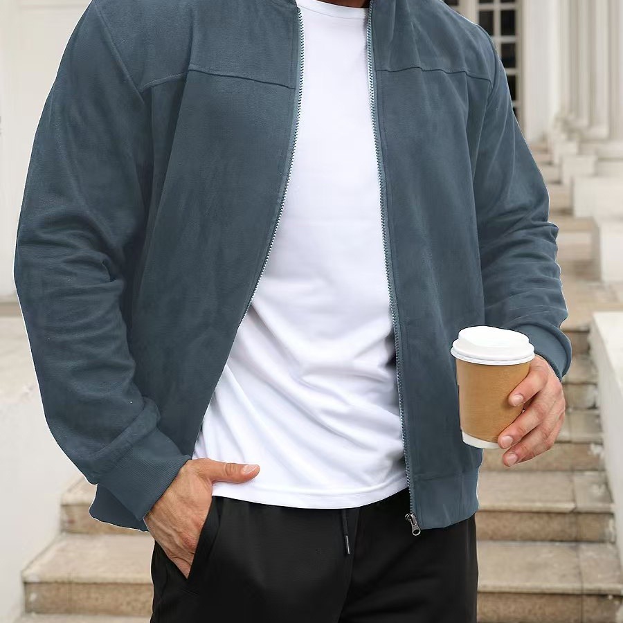 Herren Wildlederoptik Jacke Leichte Freizeitjacke Mit Reißverschluss_voghion.com