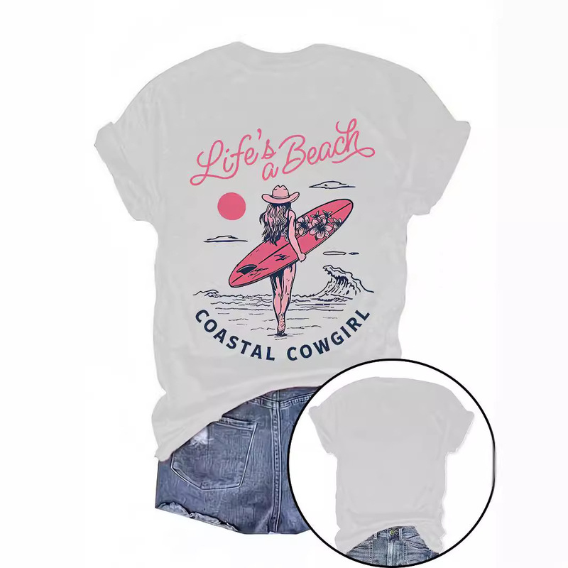 Amazon Europe and the United States summer women's pattern surf printing round neck short sleeve casual fashion foreign trade explosion T-shirt