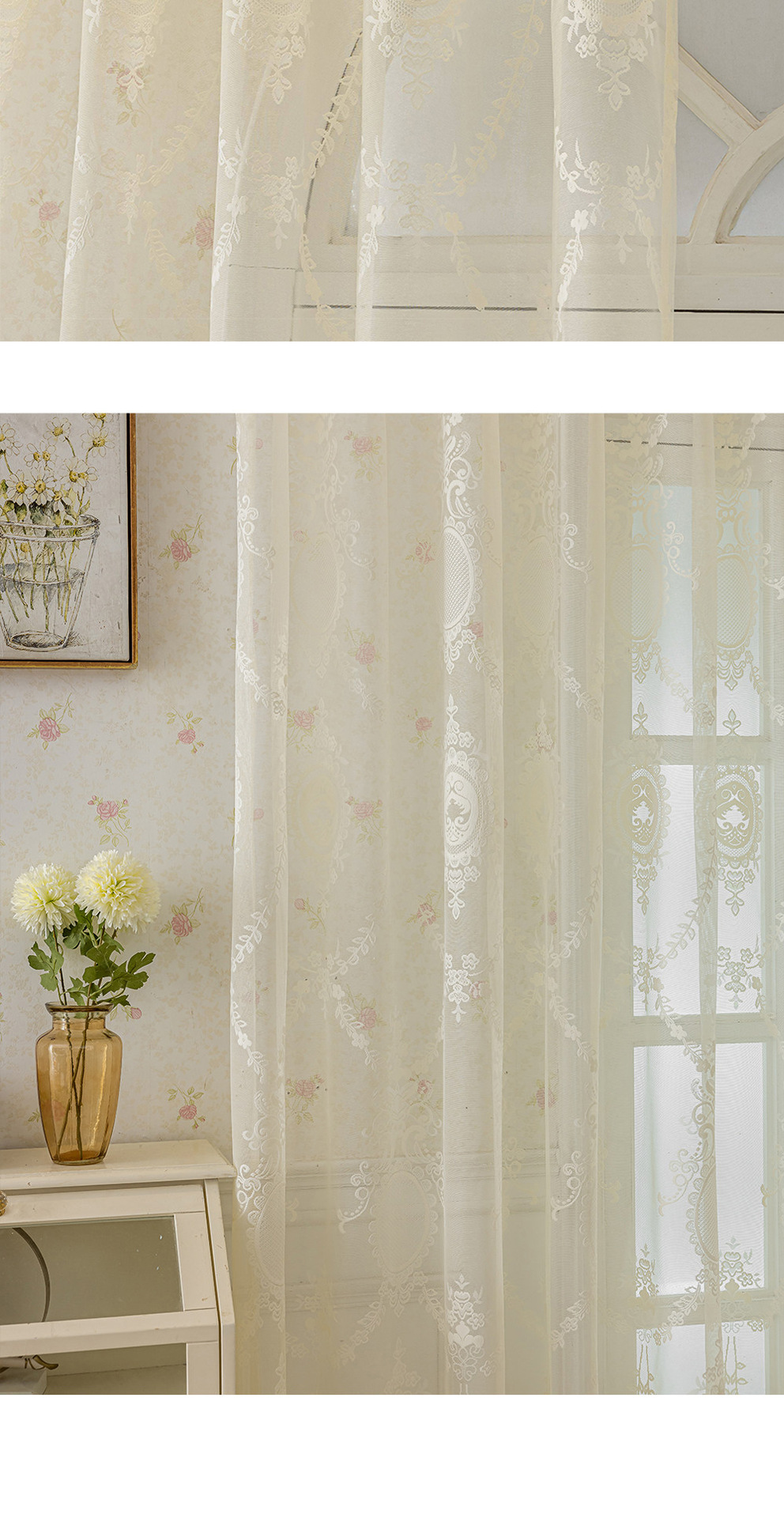 Embroidered Green Leaf Window Curtain American Style For Home_voghion.com