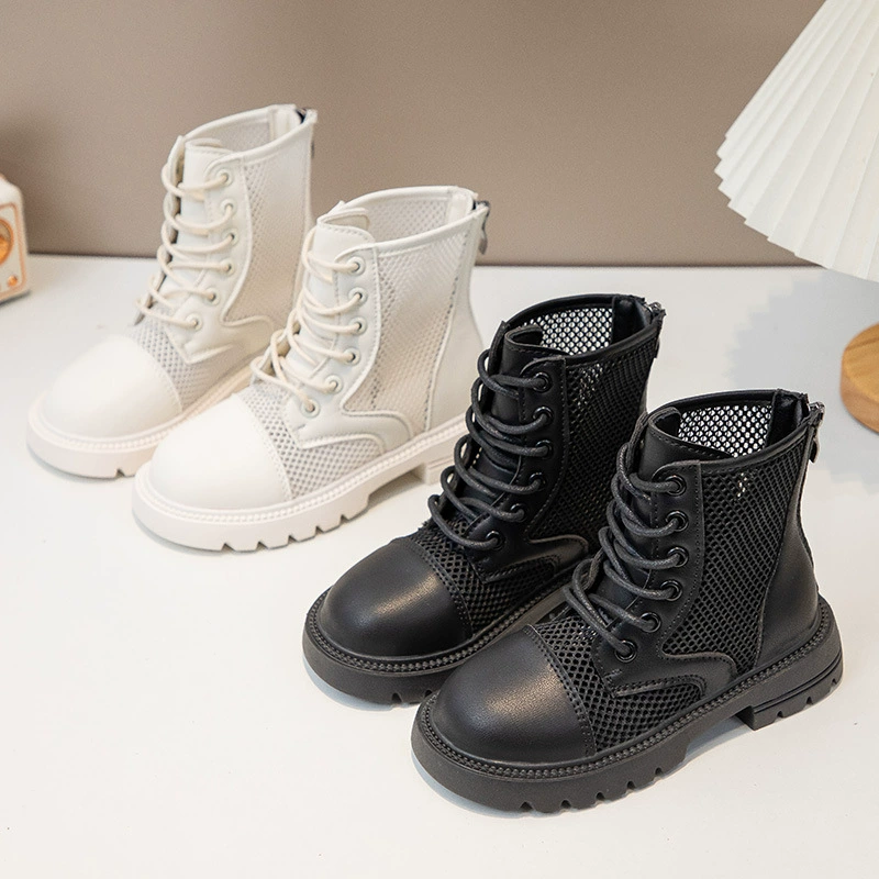 Детские летние ботинки из сетки, тонкие, 2025 года, новая модель, до середины голени, дышащие, сетчатые, модные кожаные ботинки с перфорацией, трендовые