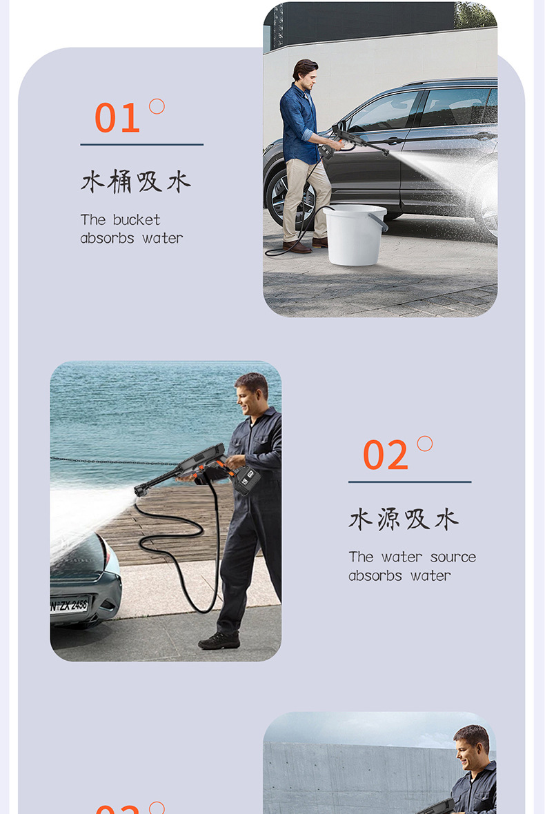 Cross-Border Lithium Battery Car Wash Machine Car Wash Water Gun Household Wireless Lithium Battery Rechargeable Water Gun Car Wash Tool Wholesale