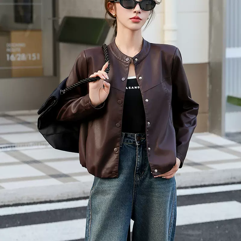 韩版皮衣女外套2023春季新款女士皮衣休闲短款水洗皮女批发代发