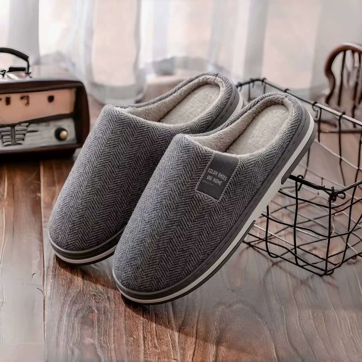 Хлопчатобумажные тапочки противоскользящие пожилые 2024 новый крытый дом для мужчин зимой толстый
