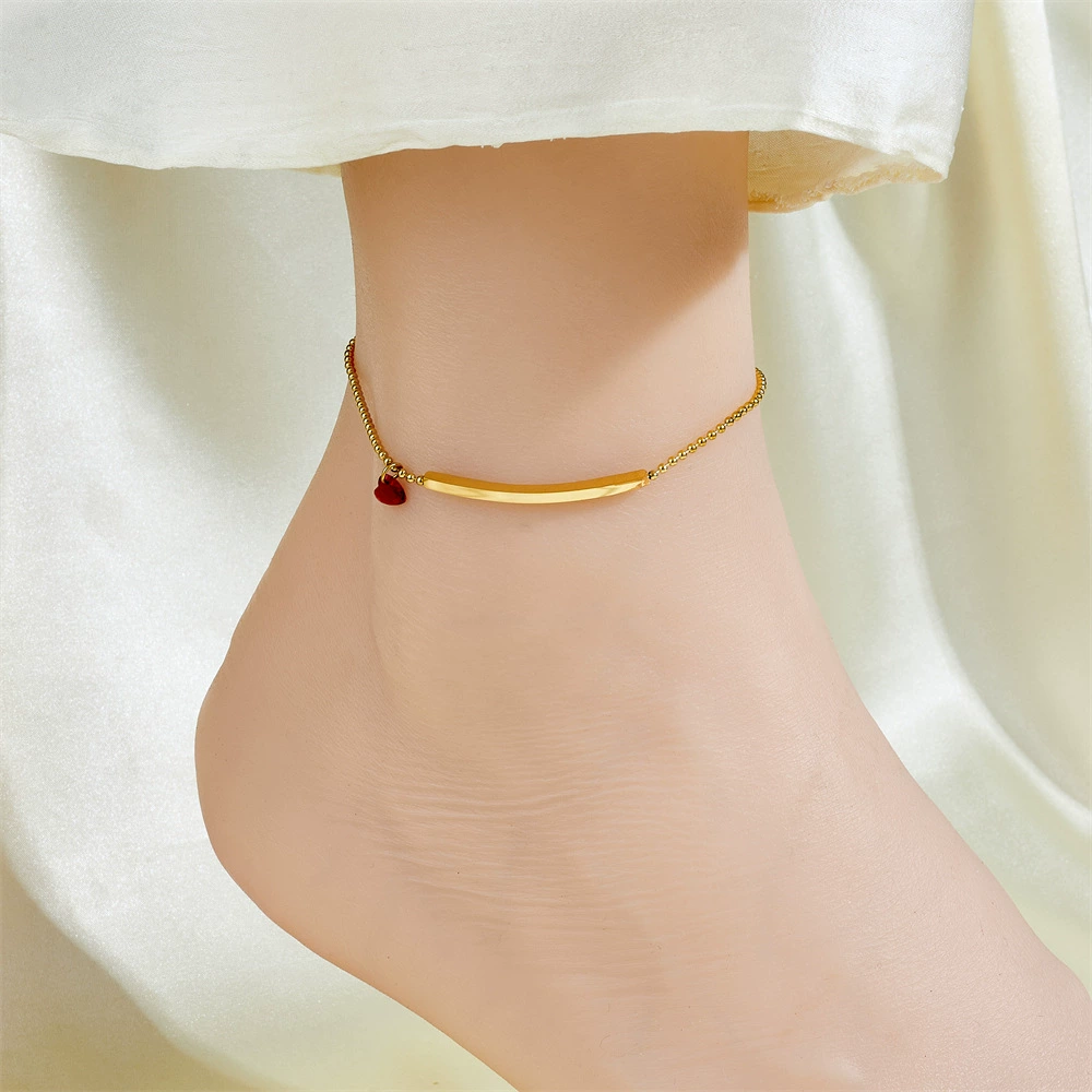 Ankle bracelet, chain, golden fashionable sexy accessory stainless steel, simple and elegant design, light luxury style, internet celebrity, 750 sample gold