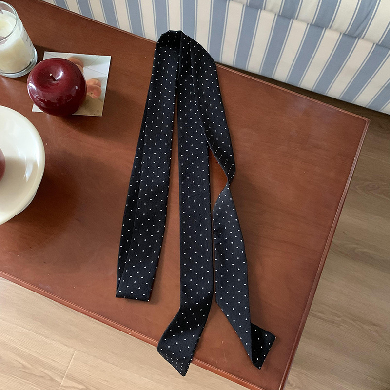 Pañuelo de seda, tira larga, sensación de alta calidad, todo fósforo, pequeños accesorios, primavera y verano, nuevos productos, pañuelo retro con lunares, cinturón decorativo para el cabello