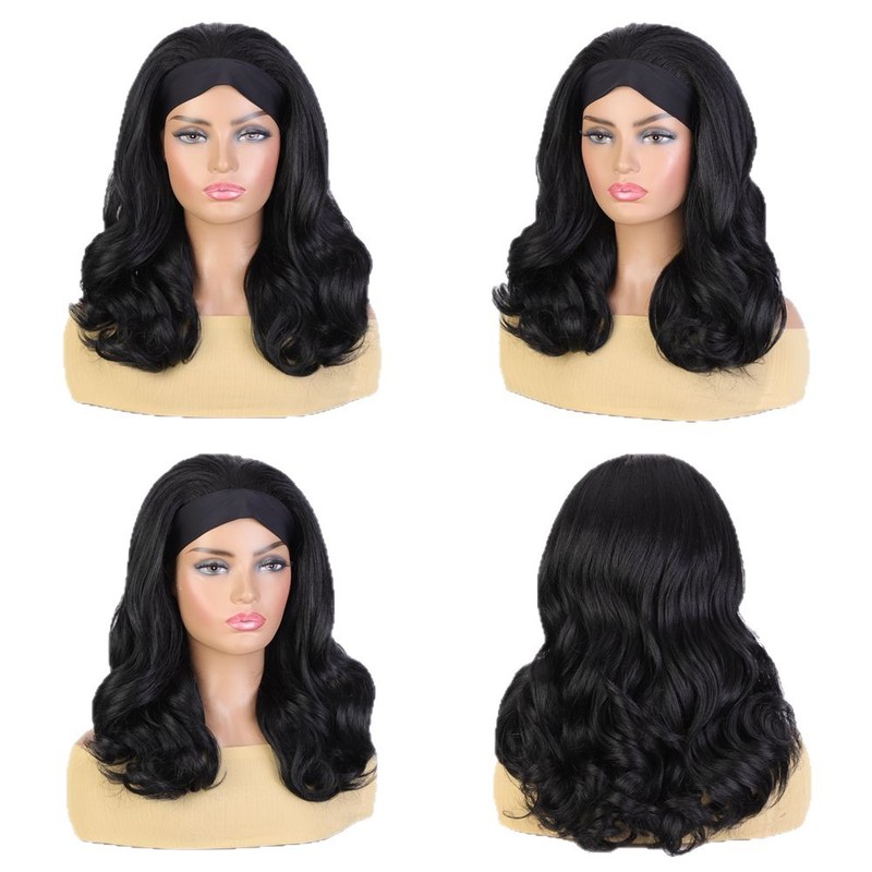 欧美发带假发女冰丝头巾发带卷发 Ice silk headband wig化纤头套|undefined