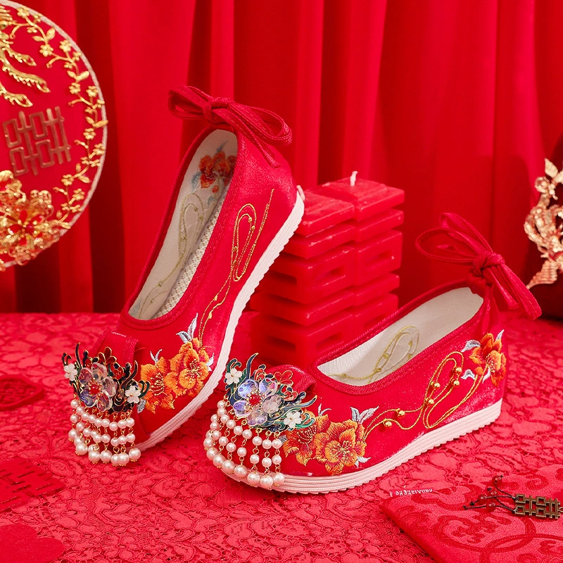 Высокие свадебные туфли, ханьфу для невесты, китайский стиль