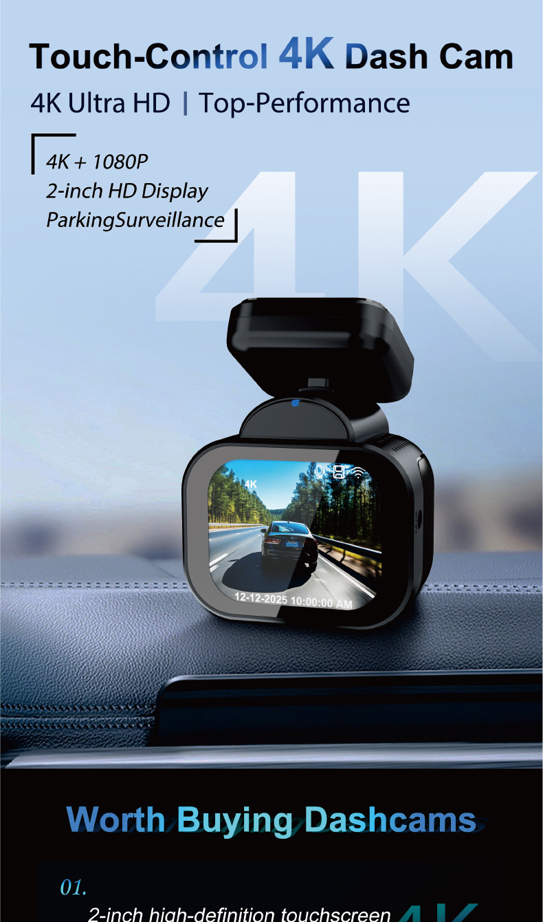 Private model touch screen dashcam cross-border wholesale 4K ultra-high-definition 5G Wi-Fi high-definition dual recording GPS car camera