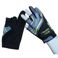 防曬釣魚手套春夏薄款露三指手套男印花抓魚手套防刺漁具釣魚半指