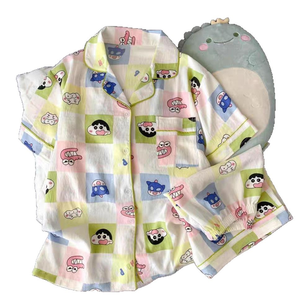 Verano nuevo pijama de pareja mujer suelta delgada pantalones cortos de manga corta dos piezas de impresión de nubes de algodón ropa para el hogar