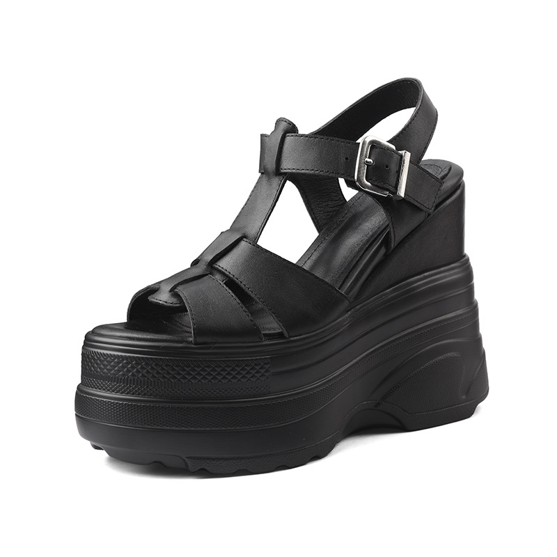 Sandal La Mã nữ đế xuồng cao 14 cm, mũi hở, phong cách đường phố — Màu đen, Màu trắng, Màu mơ