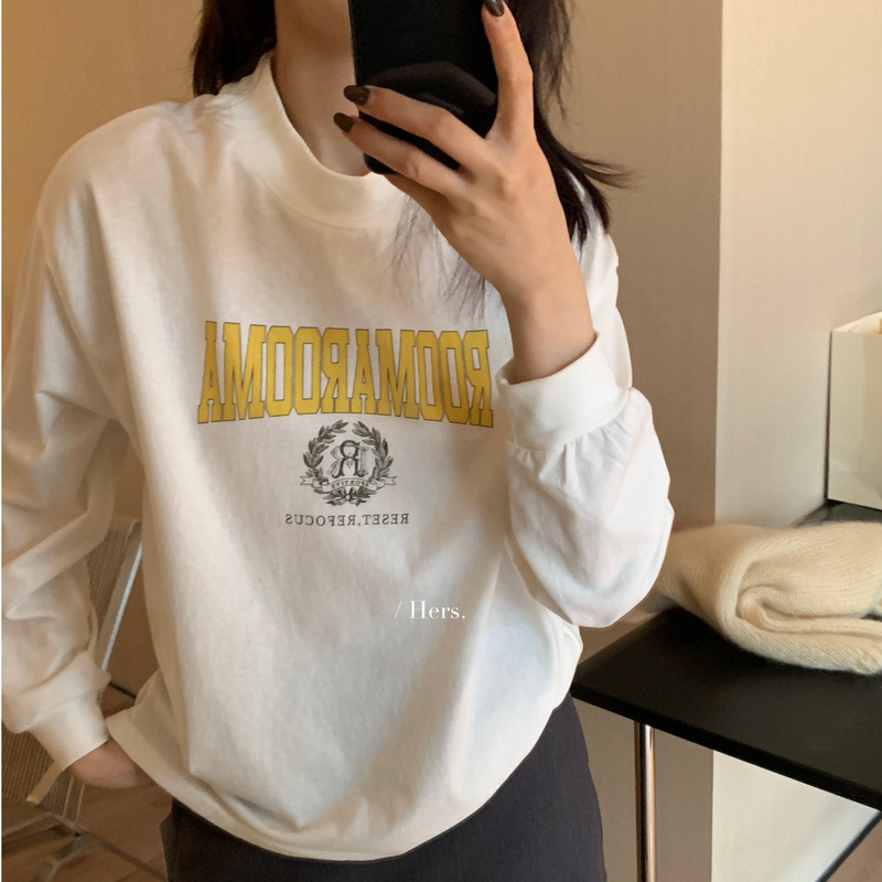 Hers Sweet Autumn and Winter American Retro Letter Print Versatile Slim-Fit Round Neck Long-Sleeve Sweatshirt for Commuting and Everyday Wear