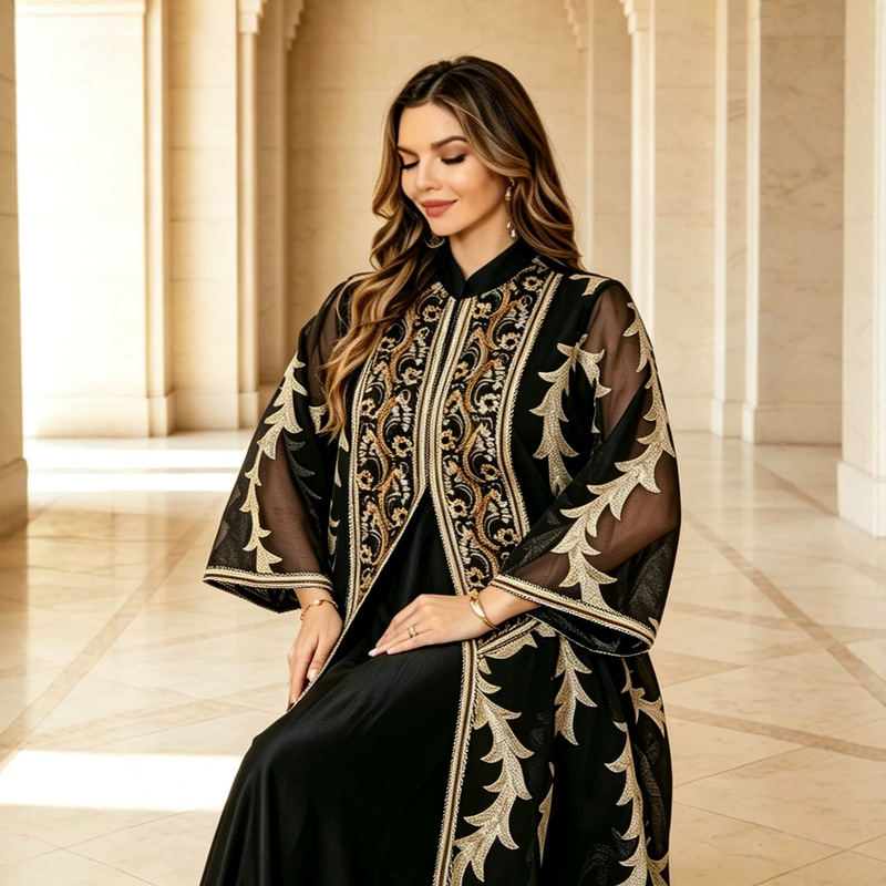 2026 Cross-Border Foreign Trade Women's Dress, New Autumn Style, Exquisitely Crafted Mesh Embroidery Dress, Party Gown, French Style