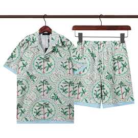 跨境热卖AMIRI 2025秋冬新款LOGO经典 印花衬衫 男式翻领衬衫套装