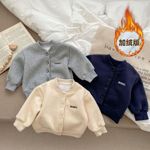 儿童加绒保暖外套秋冬季男女童加厚一体绒小童宝宝开衫中厚棒球服