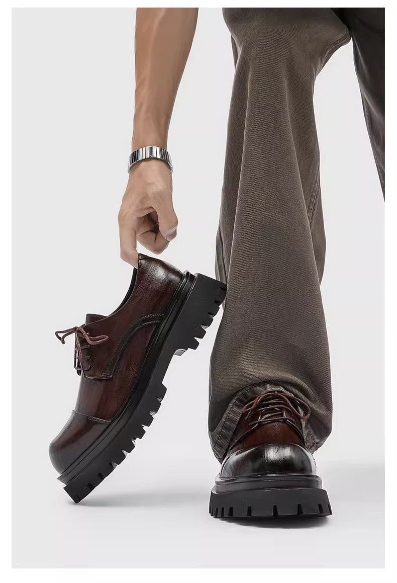 ShoeVault Britischer Modetrend Herren-Lederschuhe Dicke Sohle Derby Zehenkappe Business Hochzeit Bräutigam Weiche Oberfläche Sport Freizeit_voghion.com