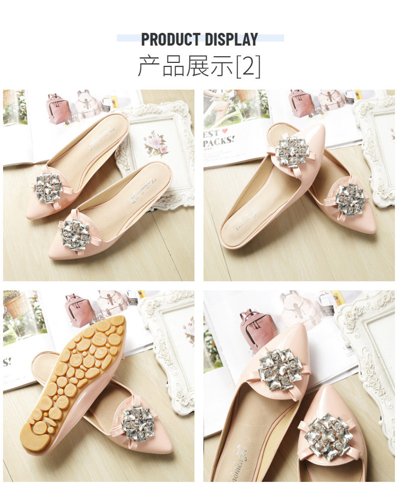 Dép sandal nữ bít mũi nhọn đính đá, đế bằng — A1-8 Màu mơ, Màu hồng A1-8, Màu tím A1-8, Màu đen A1-8 chi tiết 13