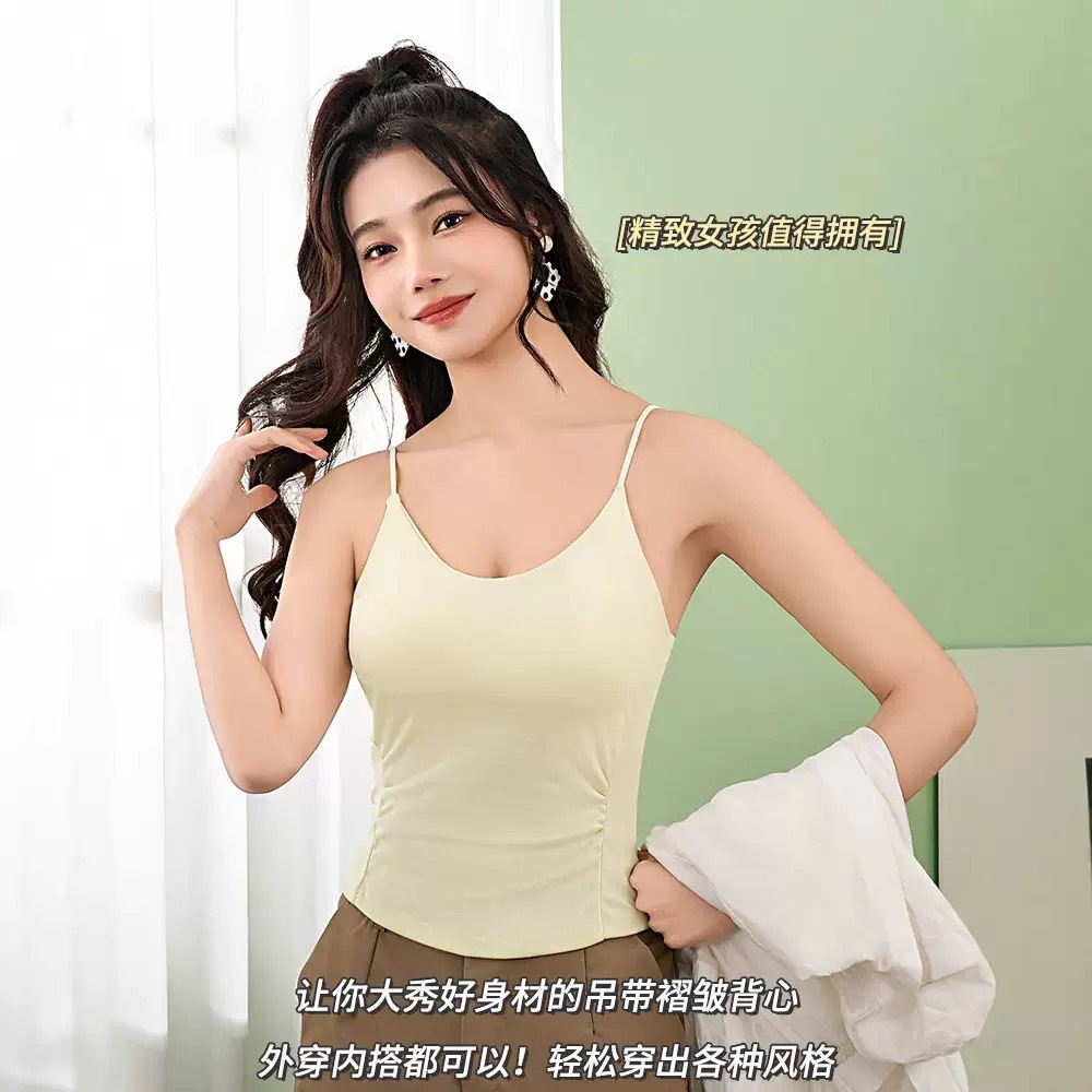 Chaleco nuevo estilo eslinga todo fósforo ropa exterior con almohadilla para el pecho pliegues simples de alta gama moda chica caliente base hermosa espalda tubo superior mujer